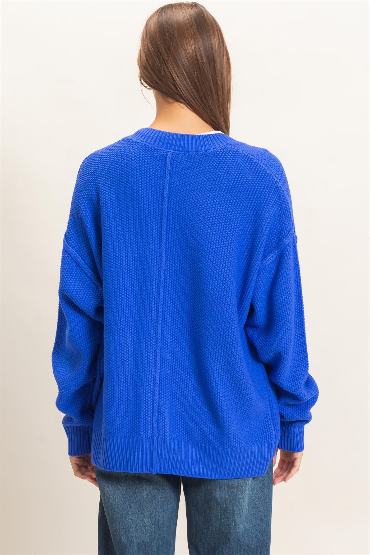 Textured Oversized Knit Cardigan in Cobalt