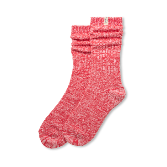 W Rib Knit Slouchy Crew Sock in Hibiscus