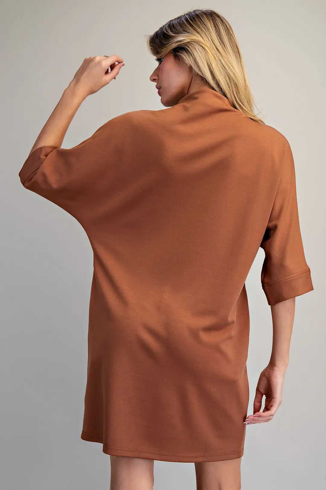 Solid Mock Neck Mini Dress in Toffee