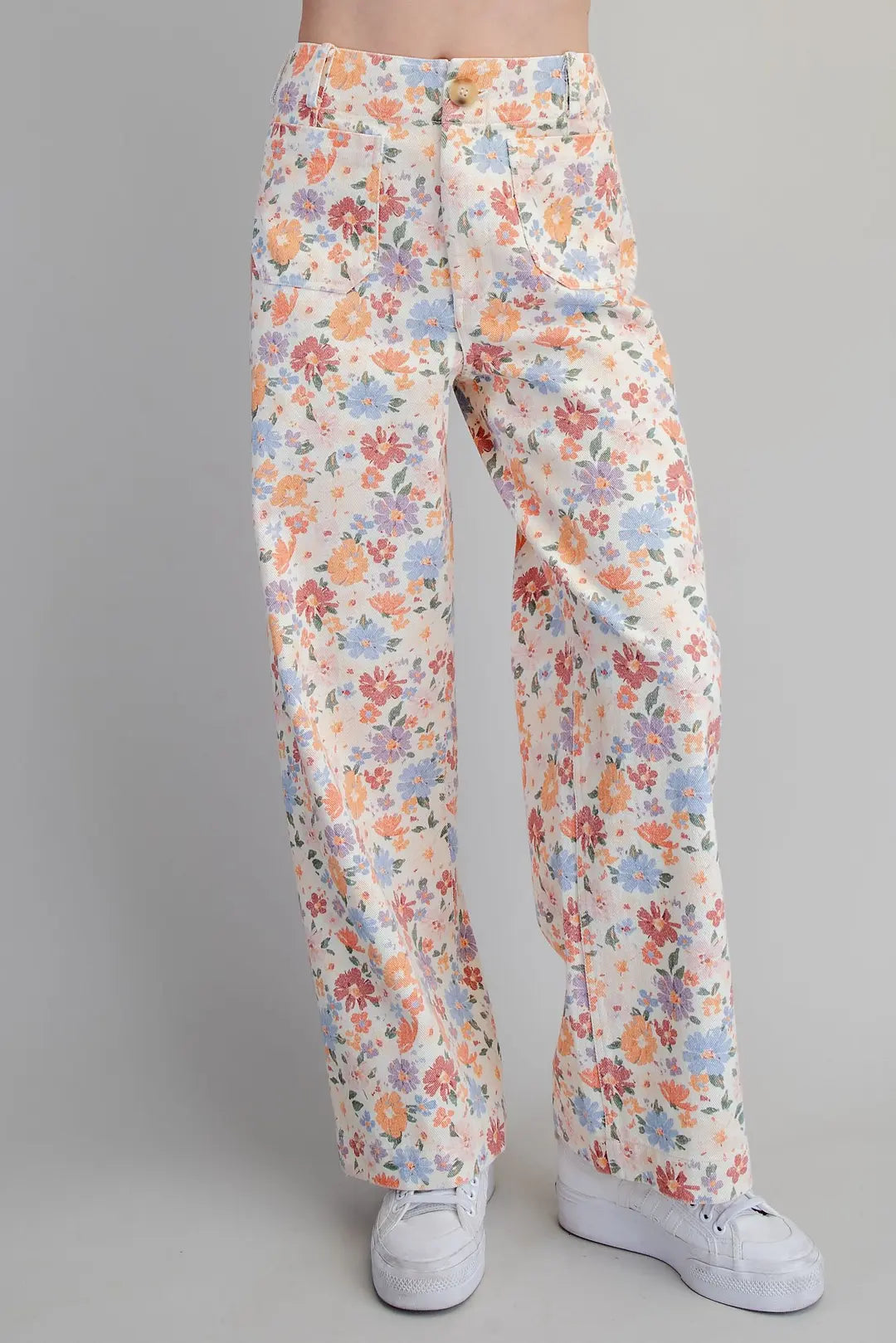 Floral Printed Zipper Front Pants