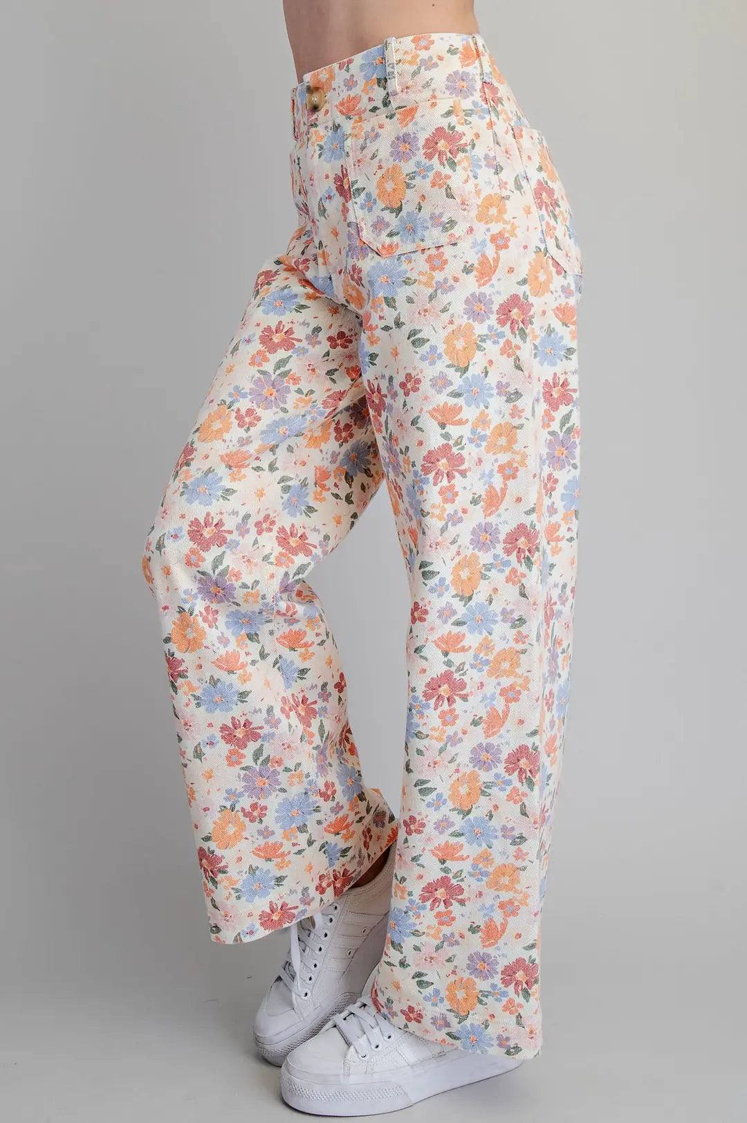 Floral Printed Zipper Front Pants
