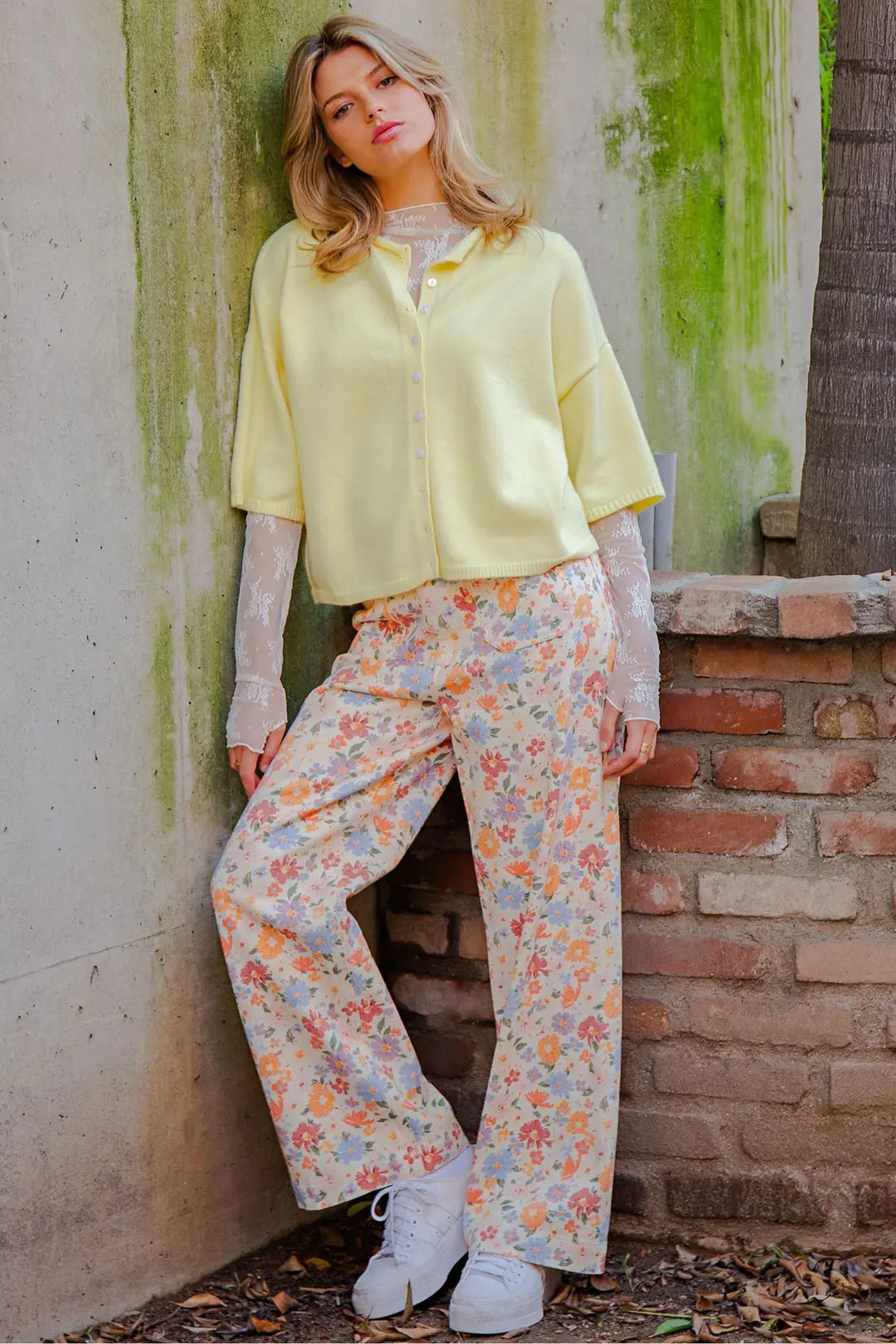 Floral Printed Zipper Front Pants