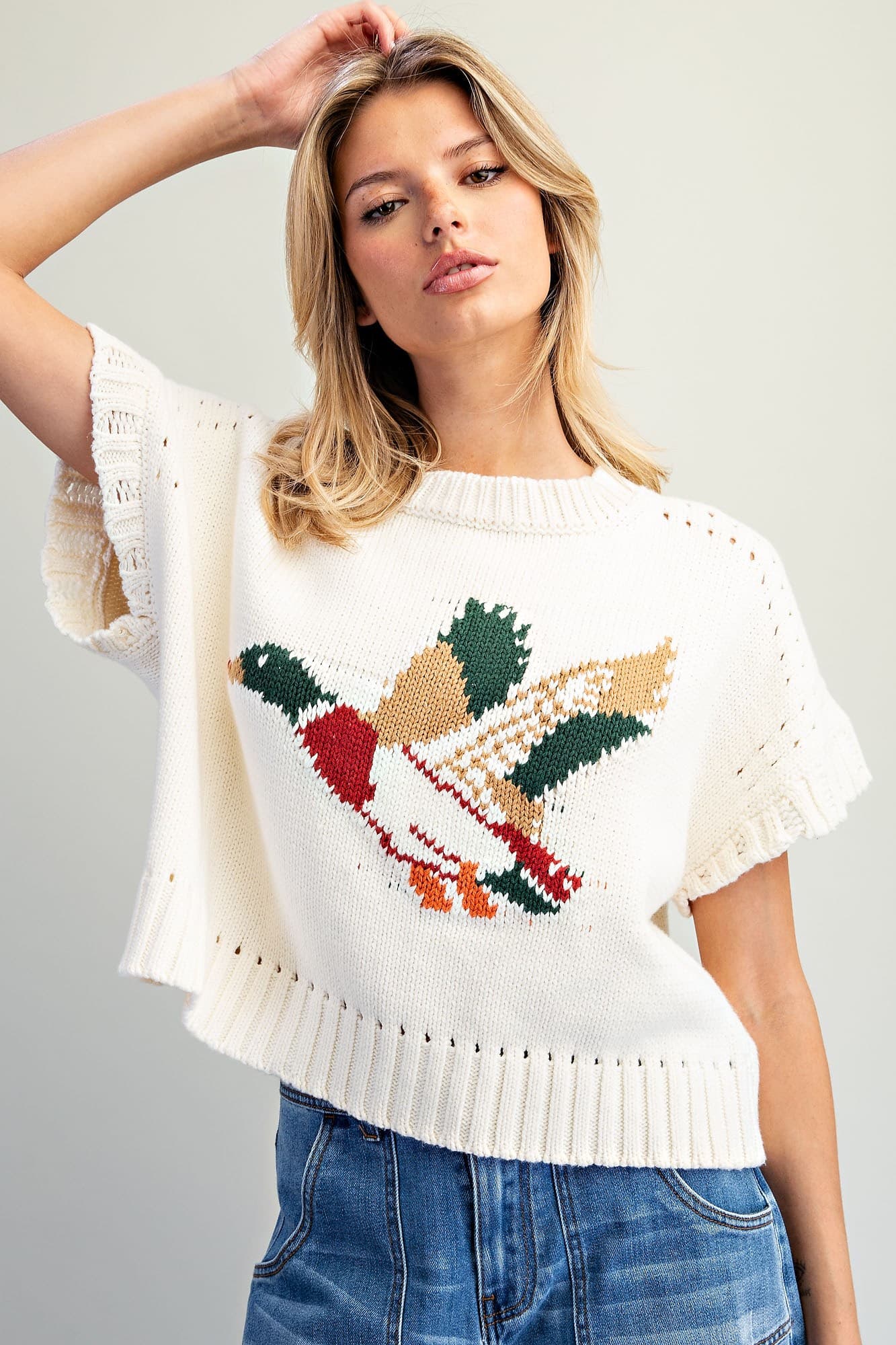 Mallard Short Sleeve Knit Sweater in Butter Cream