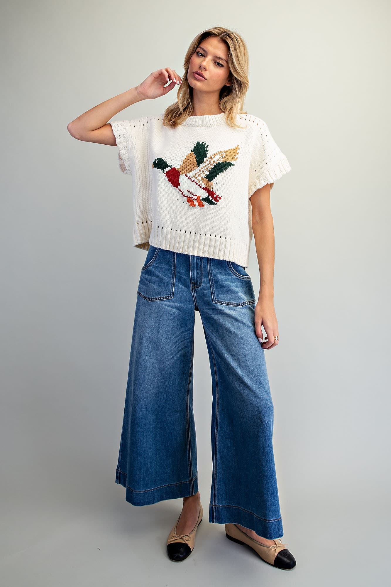 Mallard Short Sleeve Knit Sweater in Butter Cream