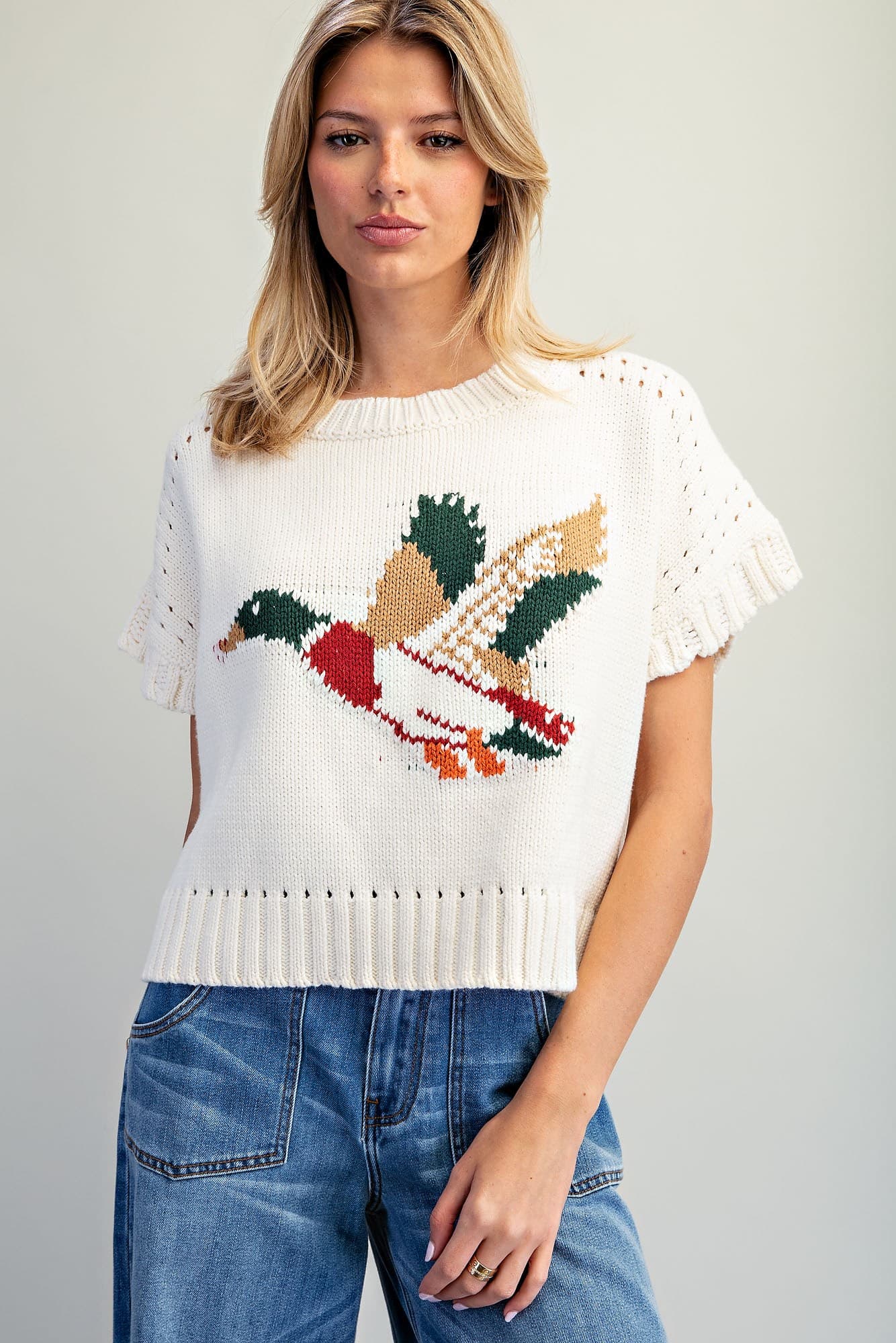 Mallard Short Sleeve Knit Sweater in Butter Cream
