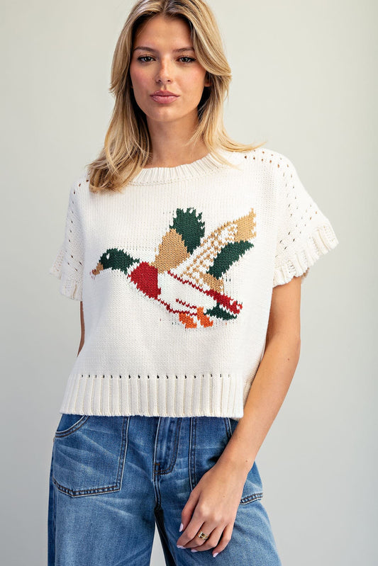 Mallard Short Sleeve Knit Sweater in Butter Cream