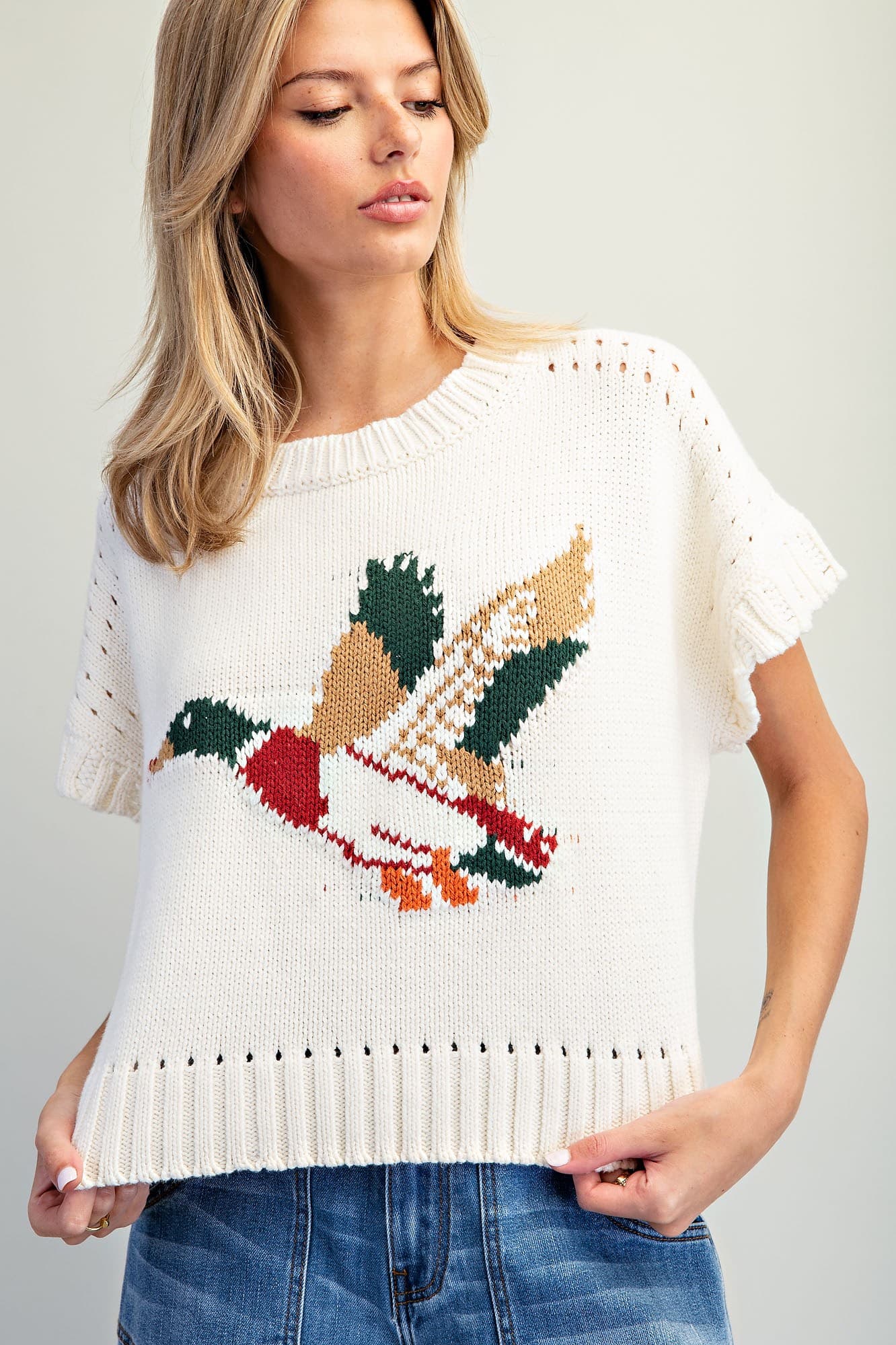 Mallard Short Sleeve Knit Sweater in Butter Cream
