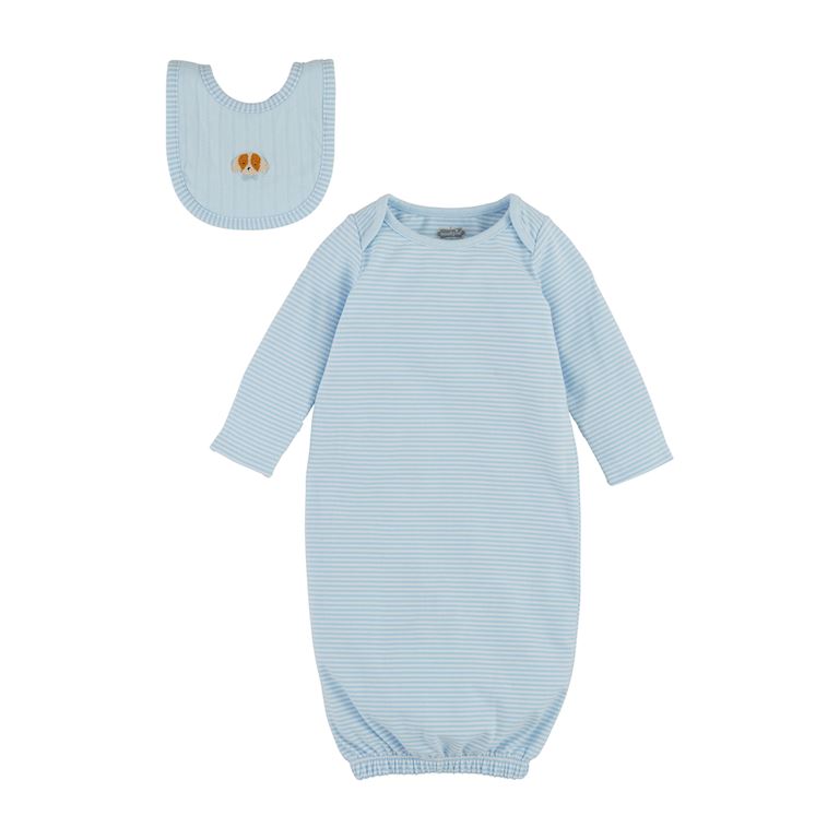 Blue Puppy Gown & Bib Set 0-3M
