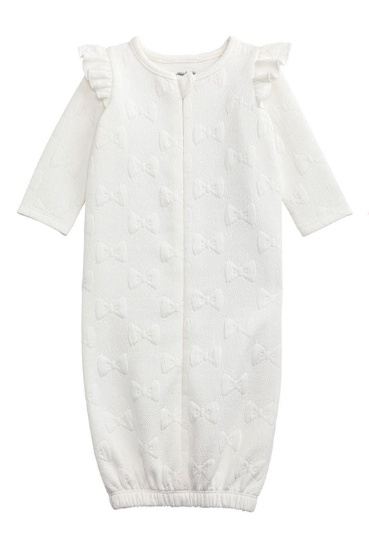 White Pink Quilted Bow Gown 0-3m