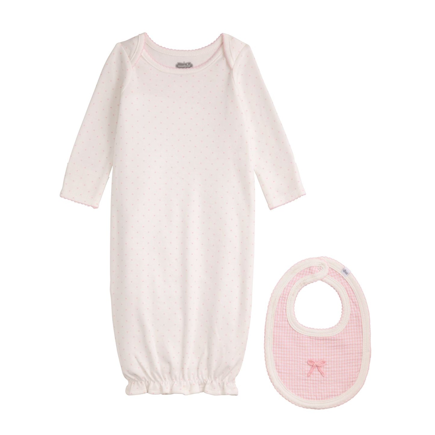 Dot Gown & Gingham Bib Set