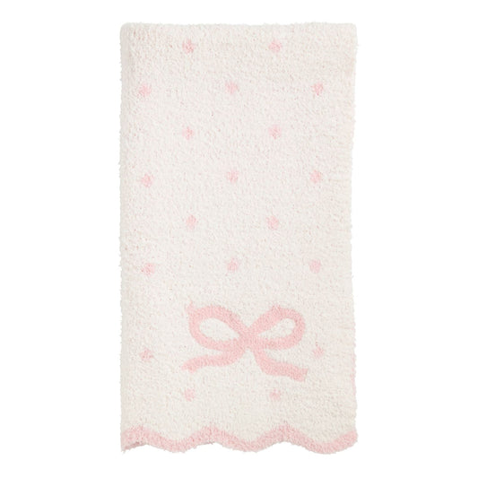Pink Bow Scallop Chenille Blanket