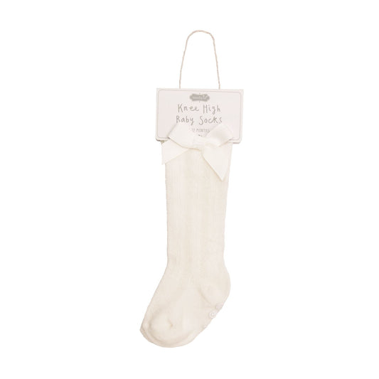Baby Tall White Bow Socks