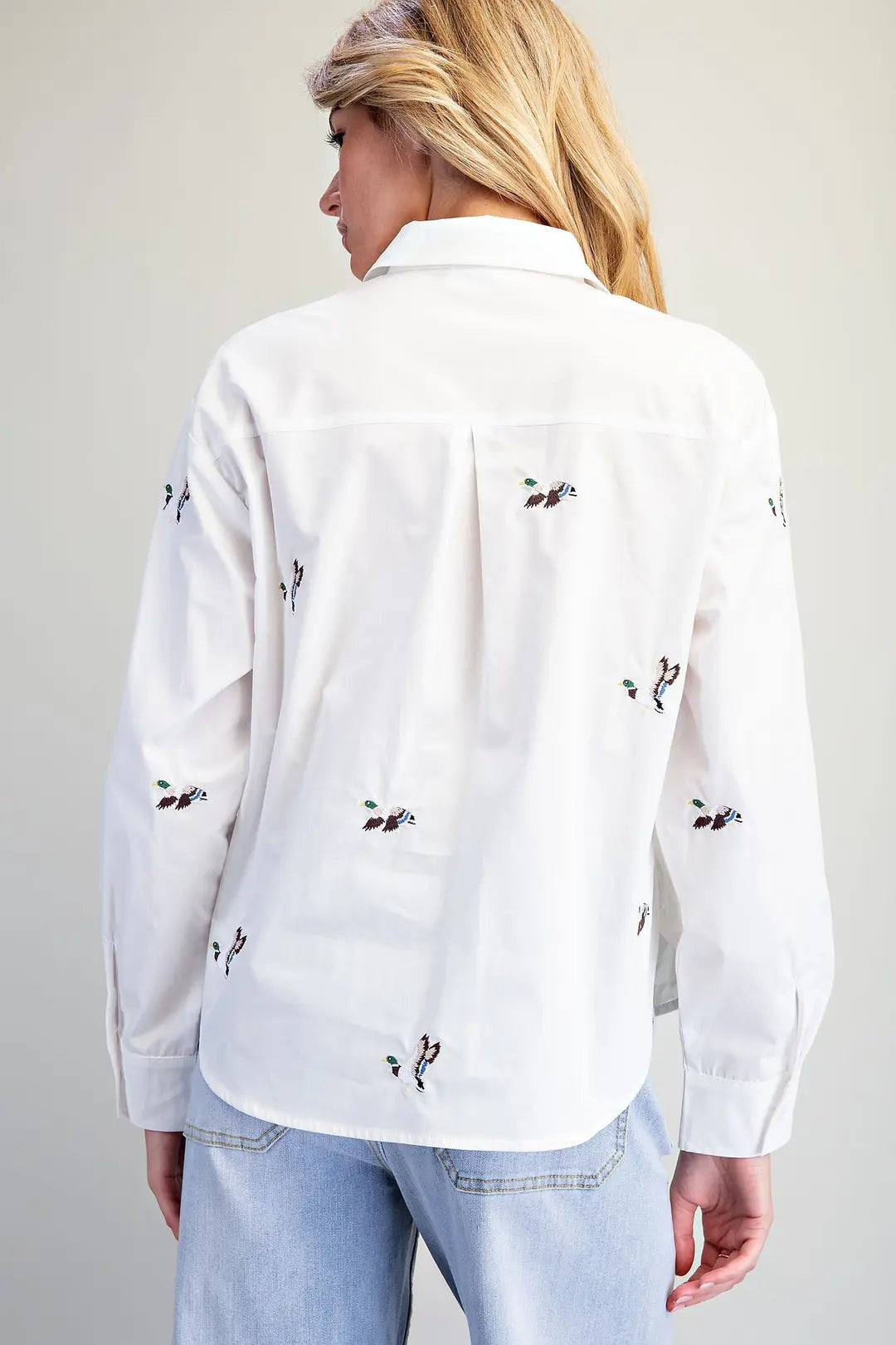 Embroidered Duck Button Down Shirt in White