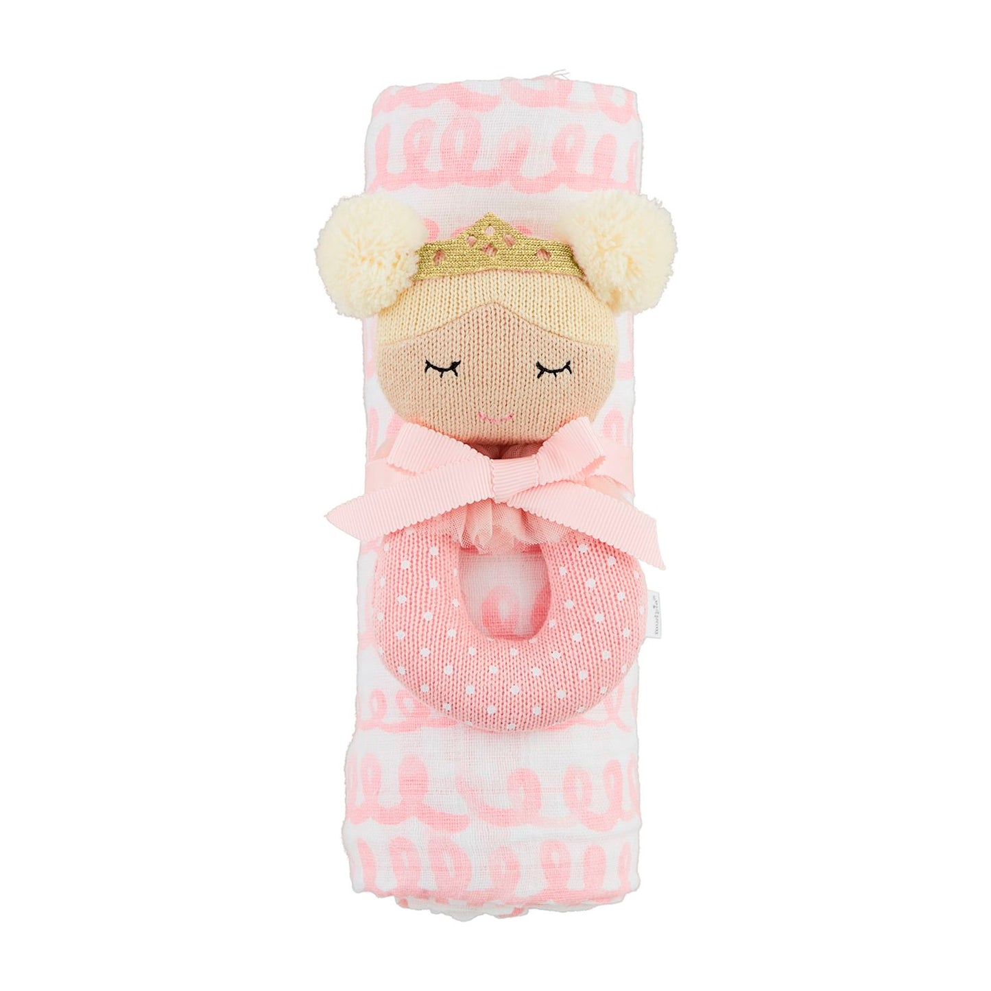 Pink Swirl Swaddle & Rattle Set