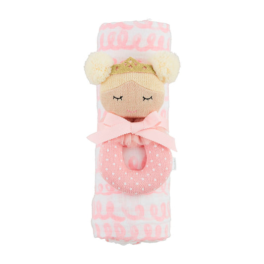 Pink Swirl Swaddle & Rattle Set