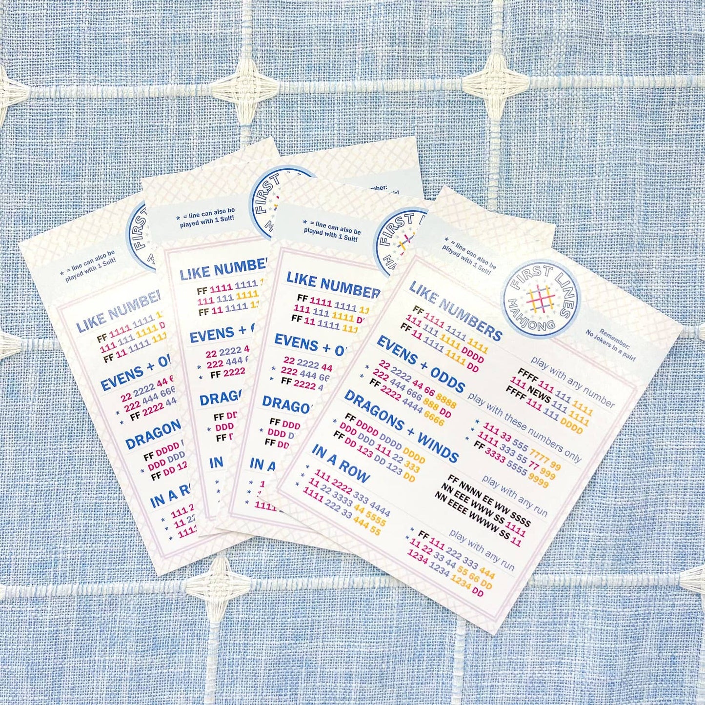 First Lines Simplified Mahjong Line Cards for beginners Set of 4