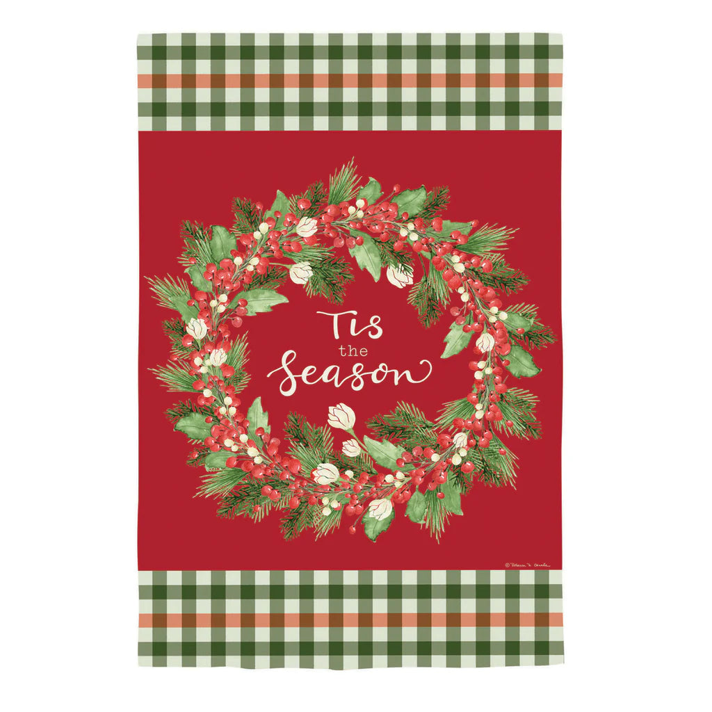 Tis the Season Wreath Burlap House Flag