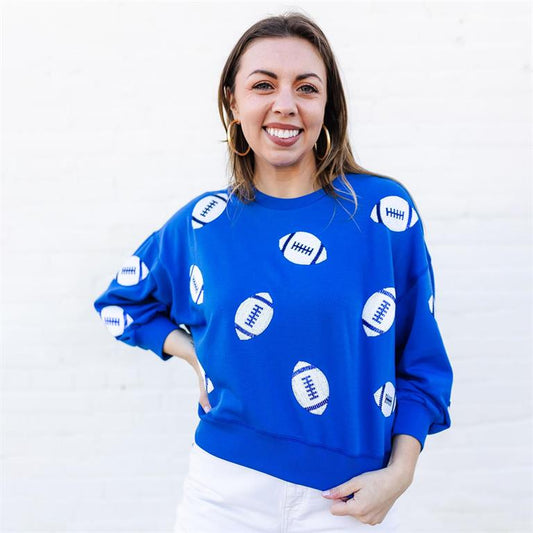 Millie Blue & White Football Sweatshirt