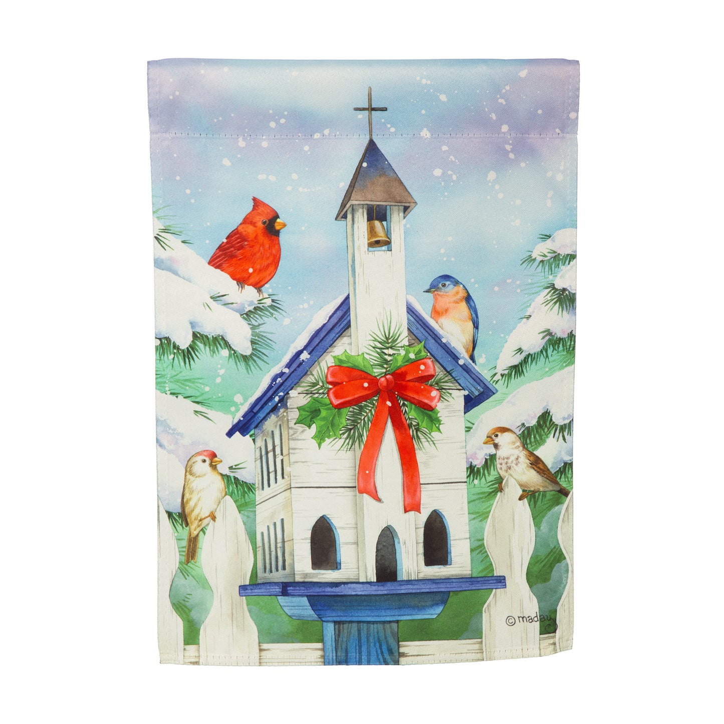 Christmas Bird House Suede Garden Flag