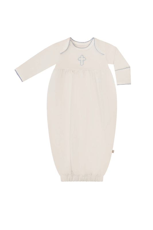 Pip Embroidered Gown -Blue Cross: 0-3 mo