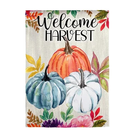 Welcome Harvest Suede Garden Flag