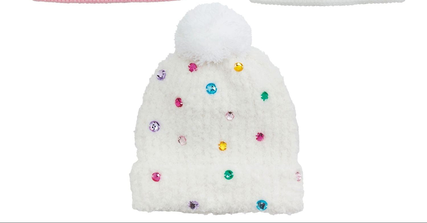 Rainbow Dots Rhinestone Beanie Hat