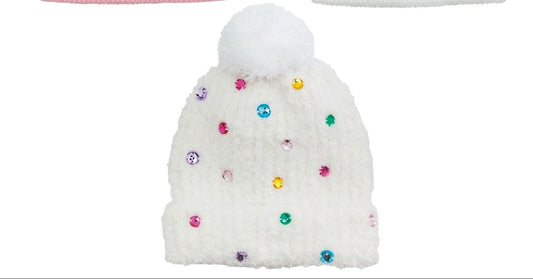 Rainbow Dots Rhinestone Beanie Hat