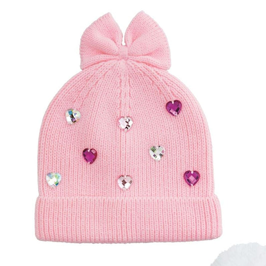 Pink Hearts Rhinestone Beanie Hat