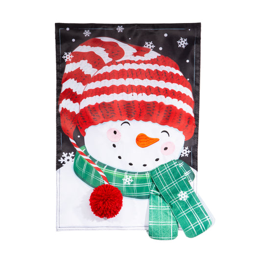 Cheerful Snowman Applique Garden Flag