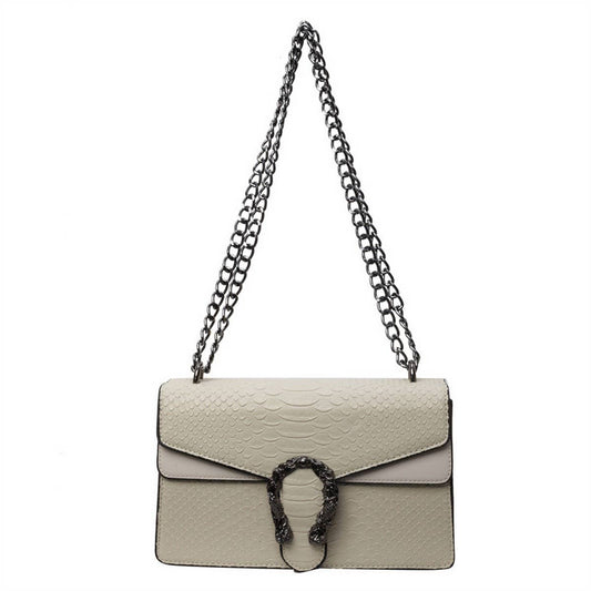Crossbody Square Bag with Chain in Beige