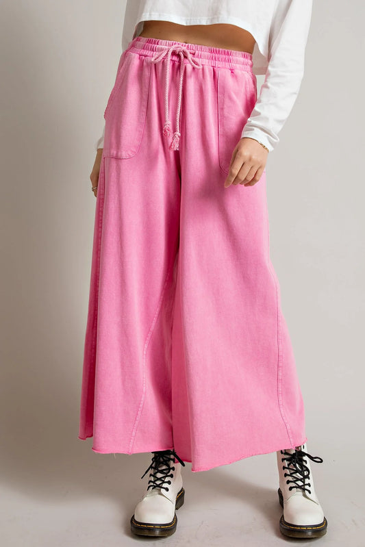 Wide Leg Knit Pants in Barbie Pink