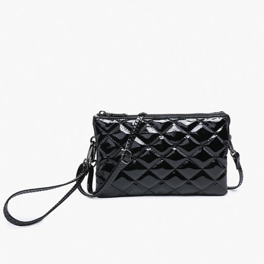 Riley High Gloss Quilted Crossbody & Wristlet in Black