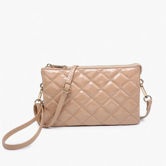 Riley High Gloss Quilted Crossbody & Wristlet in Nude