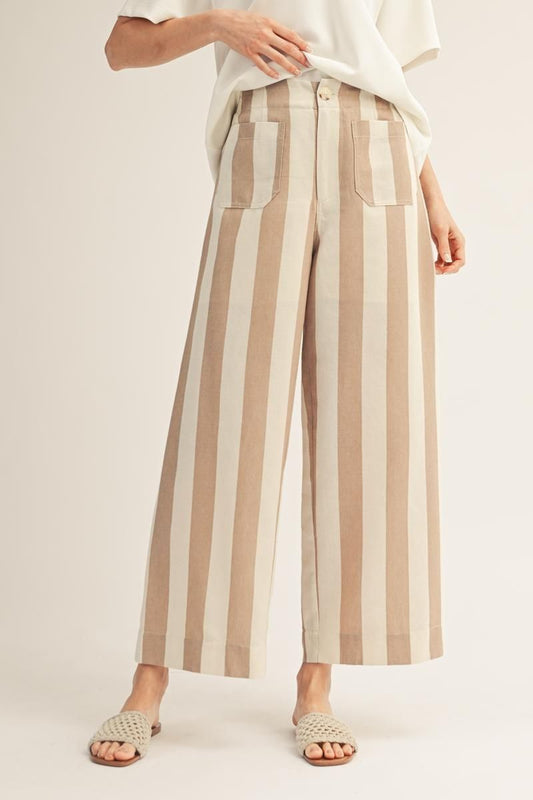 Wide Leg Bold Stripe Pants in Taupe