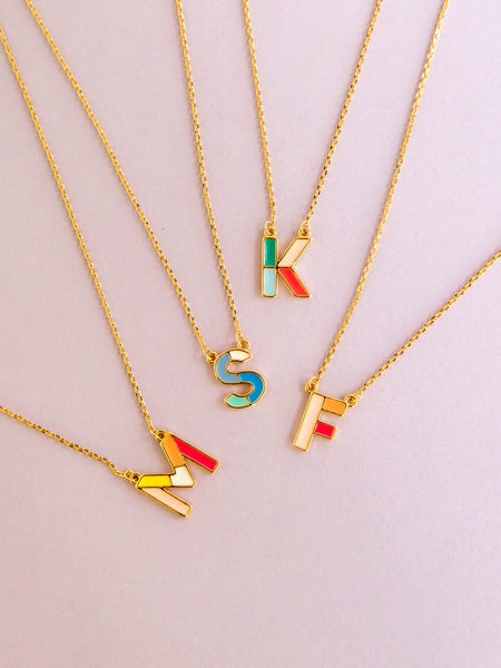 Color Block Initial Necklace