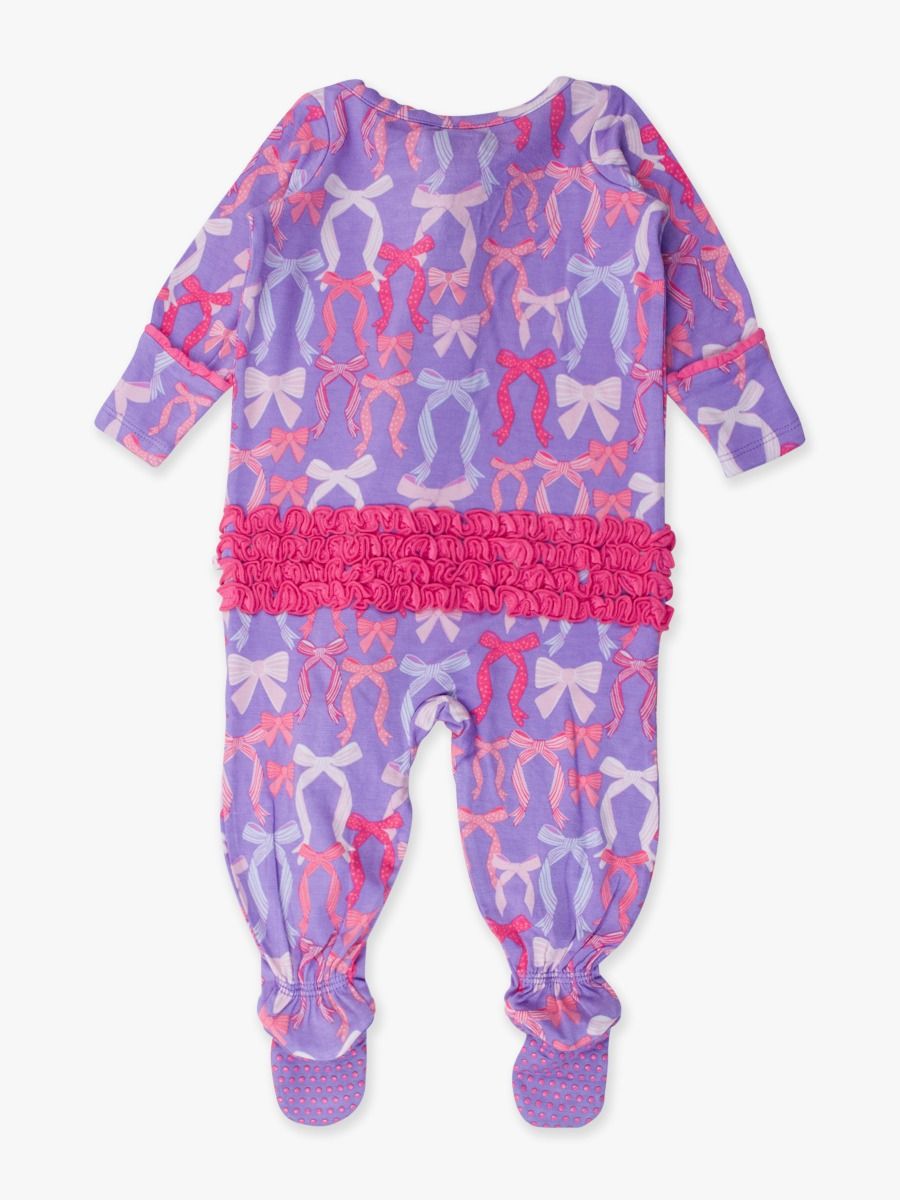 Rosy Ribbons Ruffle One Piece Footie Pajamas