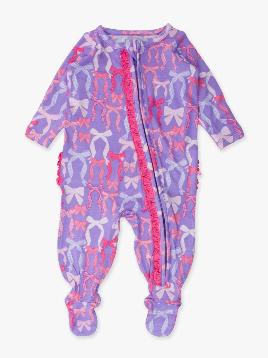 Rosy Ribbons Ruffle One Piece Footie Pajamas