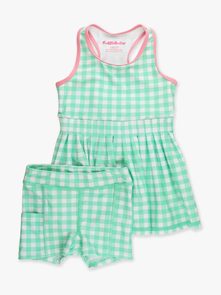 Spring Green Gingham Active Dress & Bike Short Set