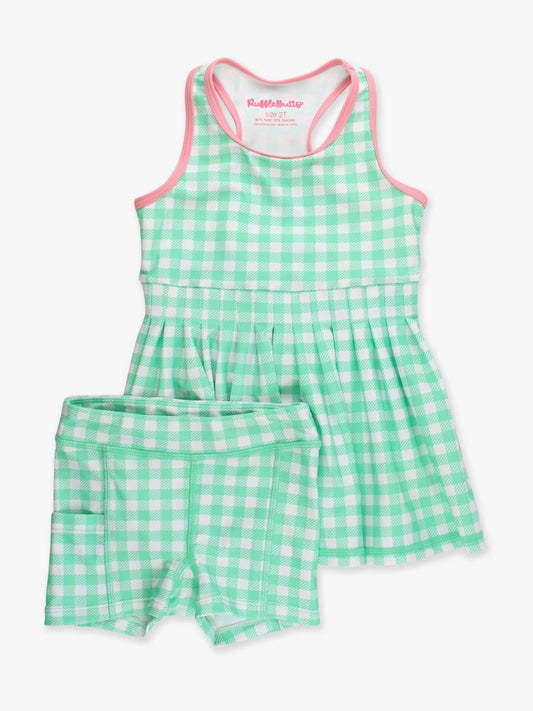 Spring Green Gingham Active Dress & Bike Short Set