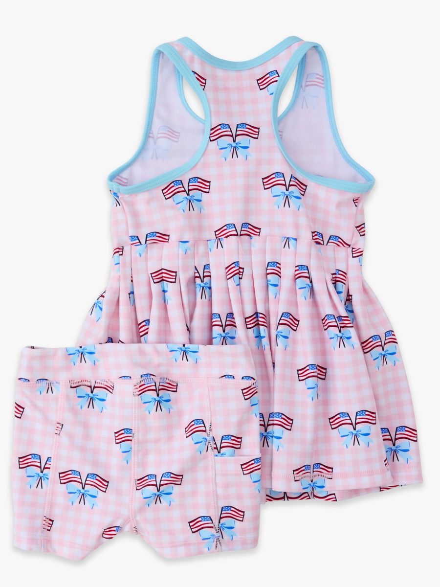 Pink Patriotic Gingham Active Dress & Bike Short Set