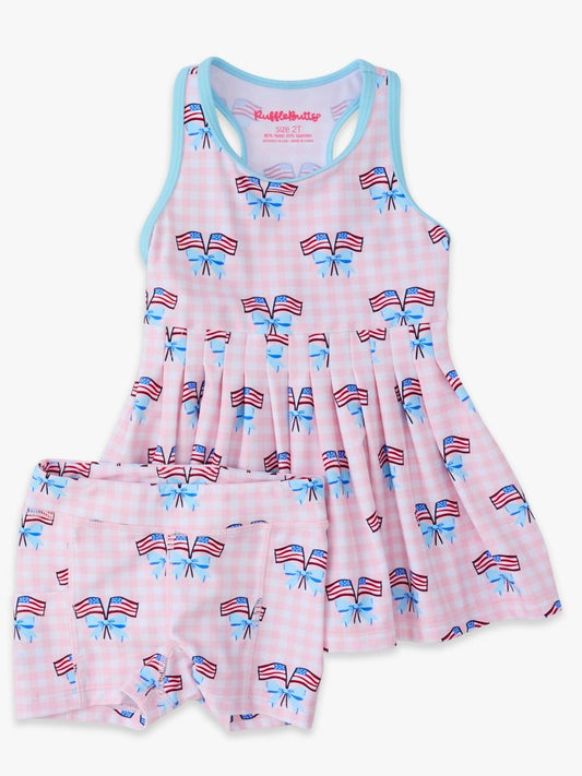Pink Patriotic Gingham Active Dress & Bike Short Set