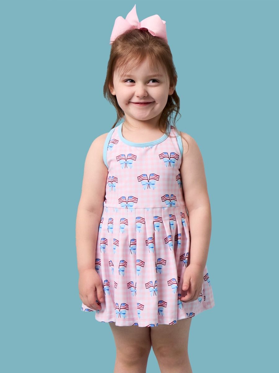 Pink Patriotic Gingham Active Dress & Bike Short Set