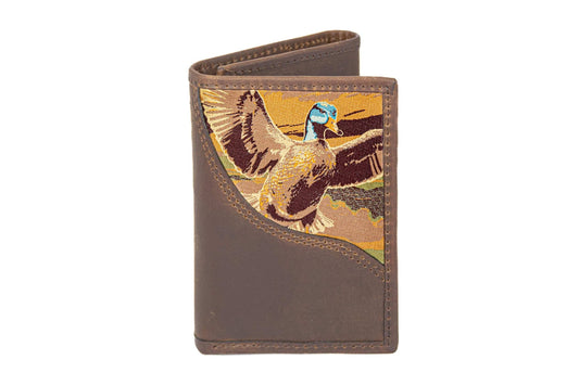 Mallard Men's Trifold Woven Patch Leather Wallet.