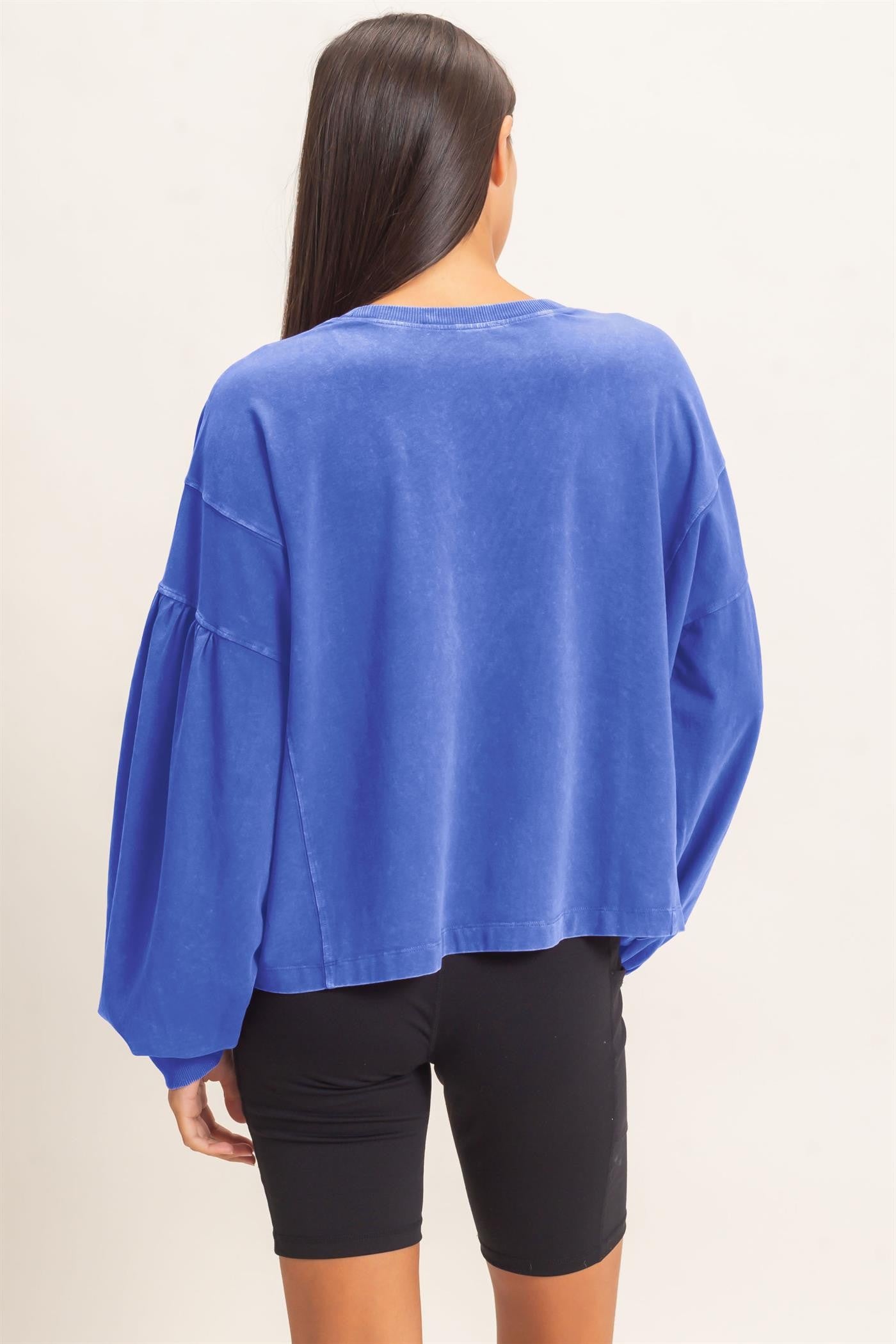 Mineral Wash Puff Long Sleeve Boxy Top