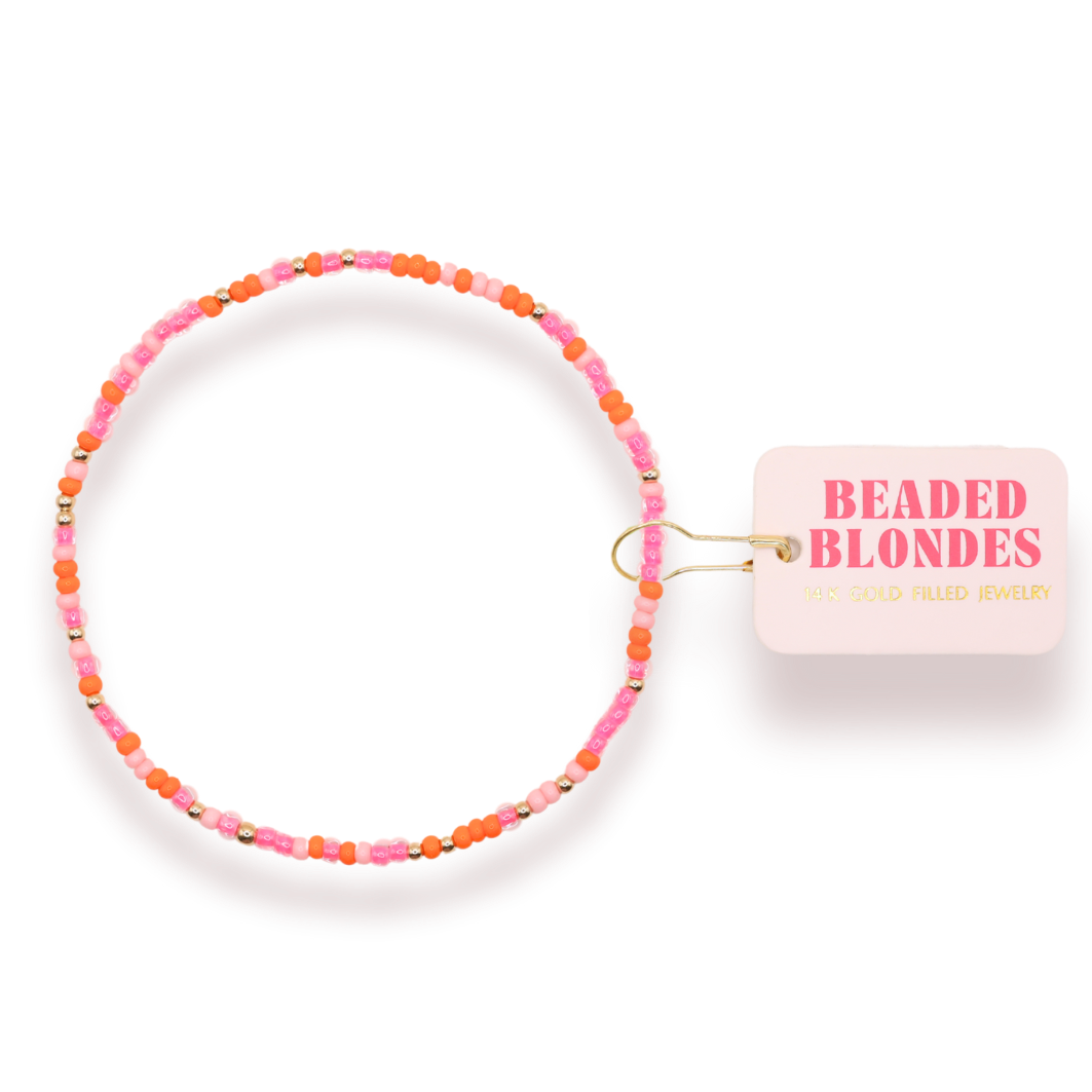 Pinks & Orange Sprinkle Bracelet: Standard 6.75 Inch