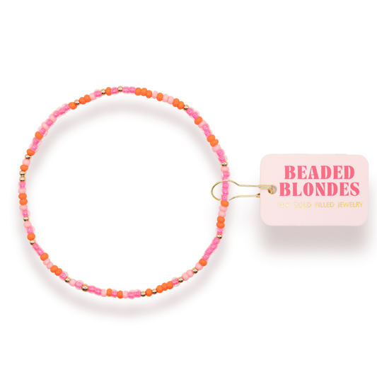 Pinks & Orange Sprinkle Bracelet: Standard 6.75 Inch