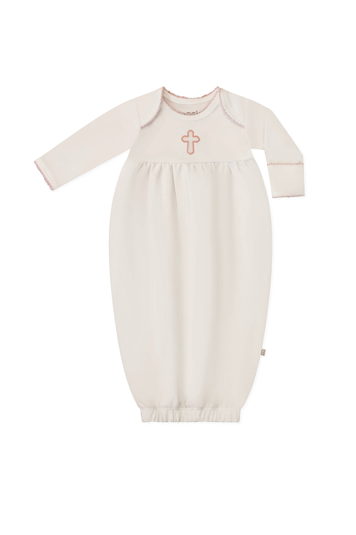 Pip Embroidered Gown -Pink Cross: 0-3 mo