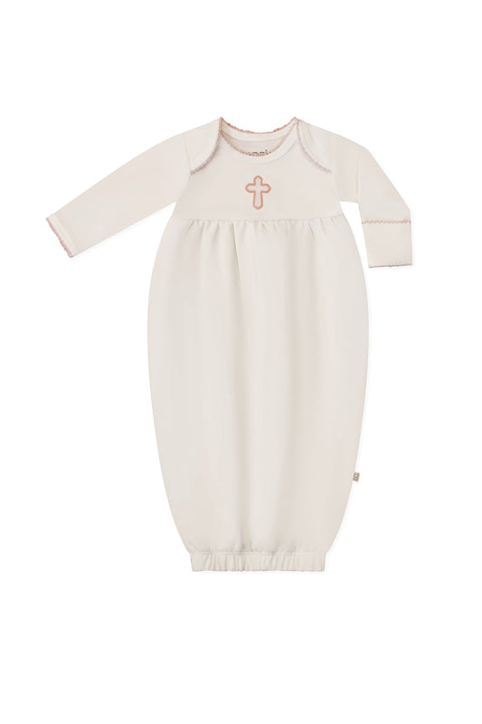 Pip Embroidered Gown -Pink Cross: 0-3 mo