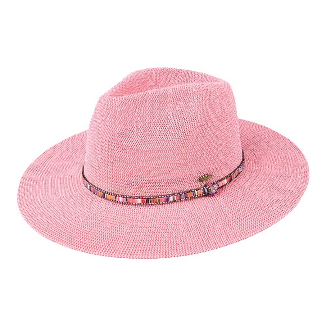 Multi-Colored Thread with Beaded Panama Hat: CLAY / ONE SIZE