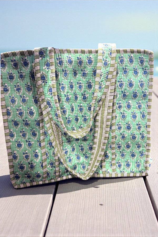 Quinn Teal and Blue Floral Tote Bag